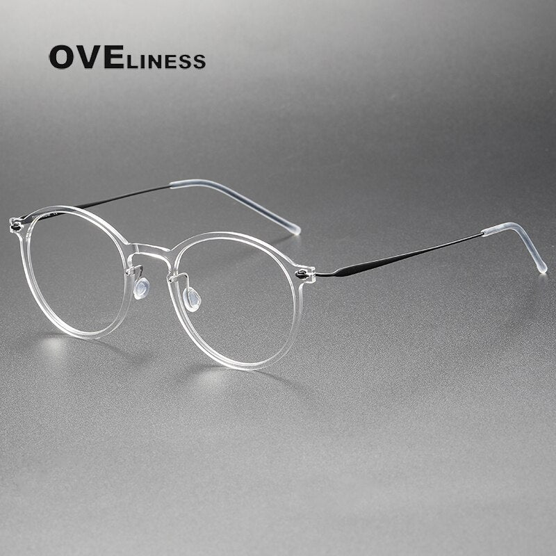 Oveliness Unisex Full Rim Round Square Acetate Titanium Eyeglasses 6541 Full Rim Oveliness transparent black