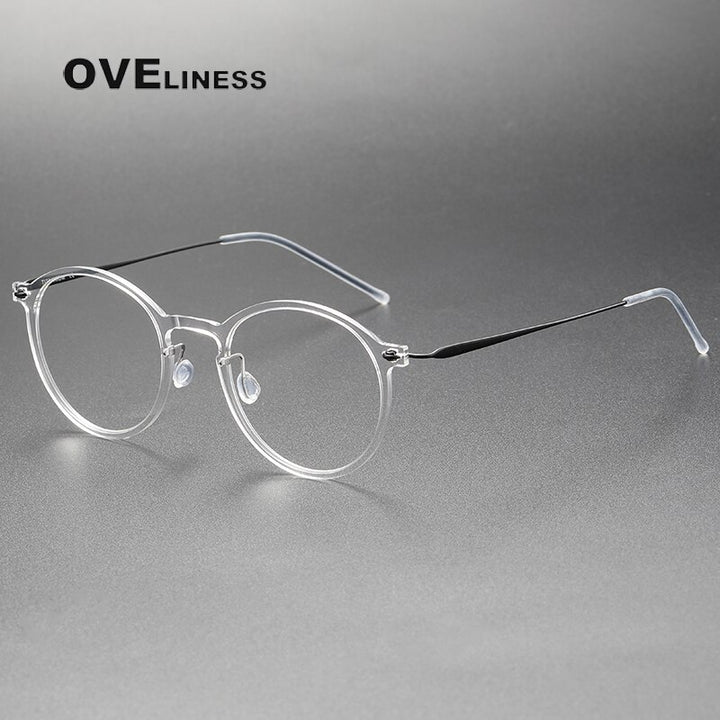 Oveliness Unisex Full Rim Round Square Acetate Titanium Eyeglasses 6541 Full Rim Oveliness transparent black