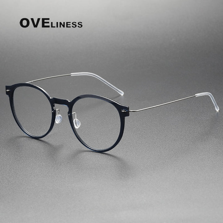 Oveliness Unisex Full Rim Round ScrewlessAcetate Titanium Eyeglasses 6603 Full Rim Oveliness dark grey