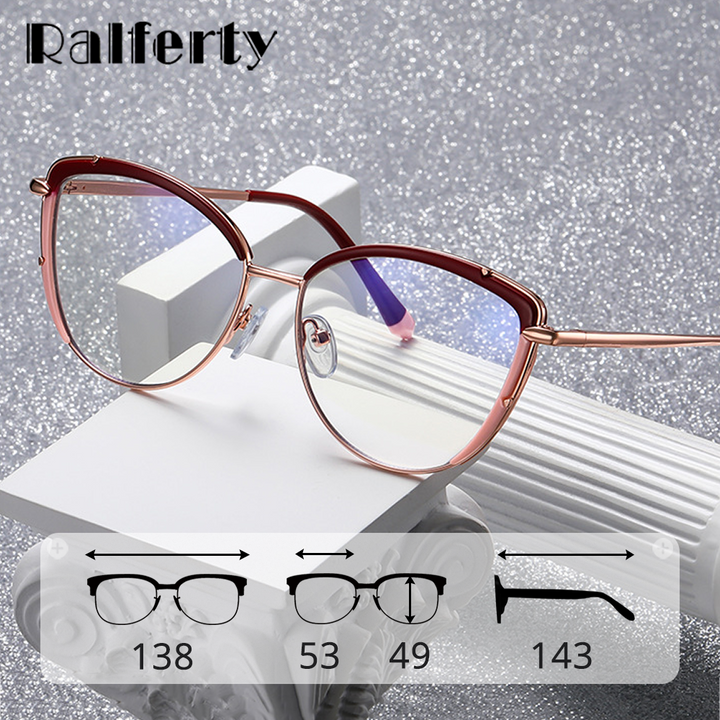 Ralferty Women's Full Rim Square Cat Eye Acetate Alloy Eyeglasses F95966 Full Rim Ralferty