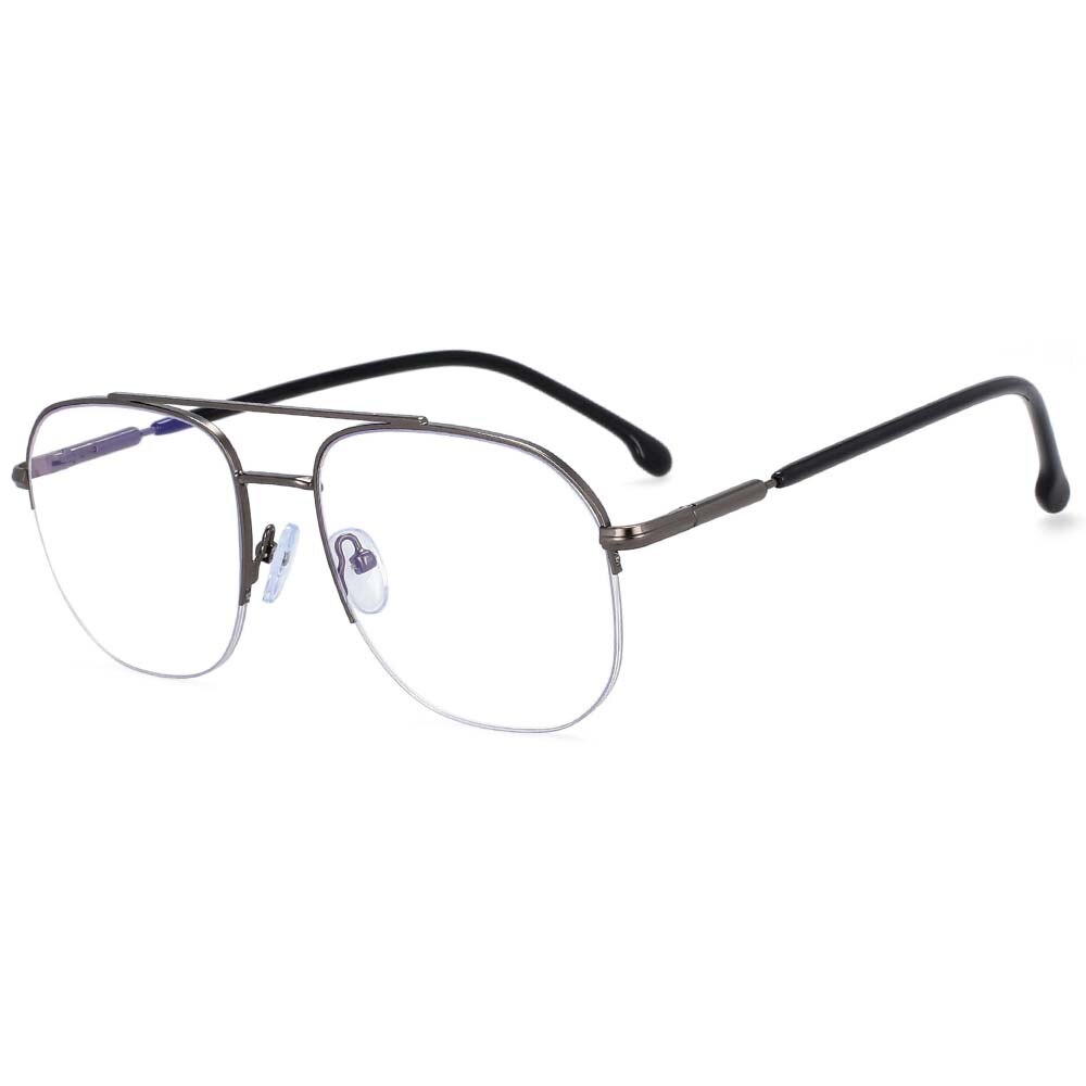 CCspace Women's Semi Rim Round Square Alloy Double Bridge Frame Eyeglasses 54342 Semi Rim CCspace Gun-gray China