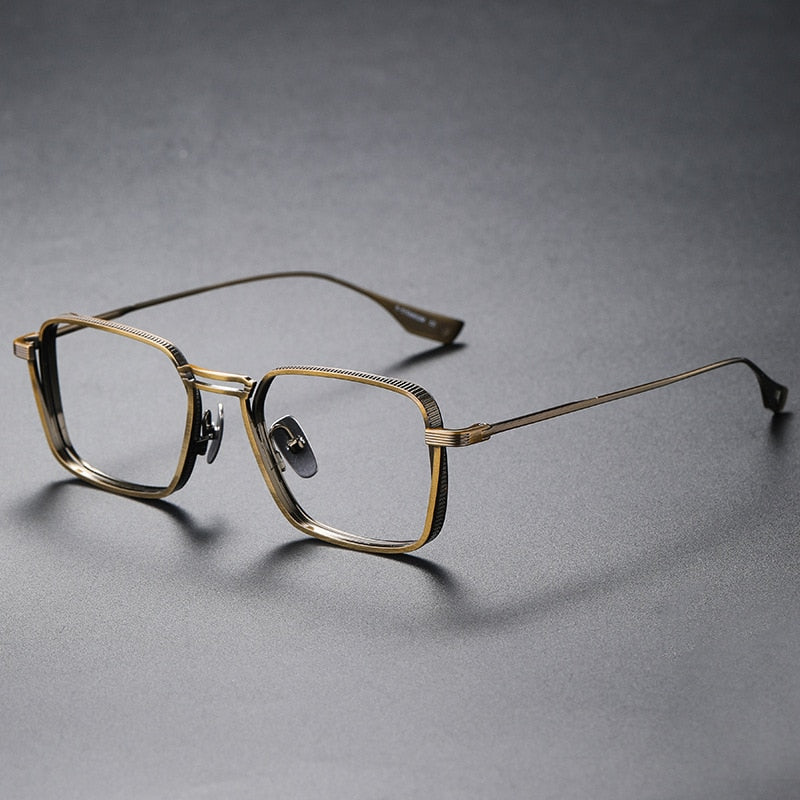 CCspace Unisex Full Rim Square Double Bridge Titanium Eyeglasses 53229 Full Rim CCspace Bronze-Middle China