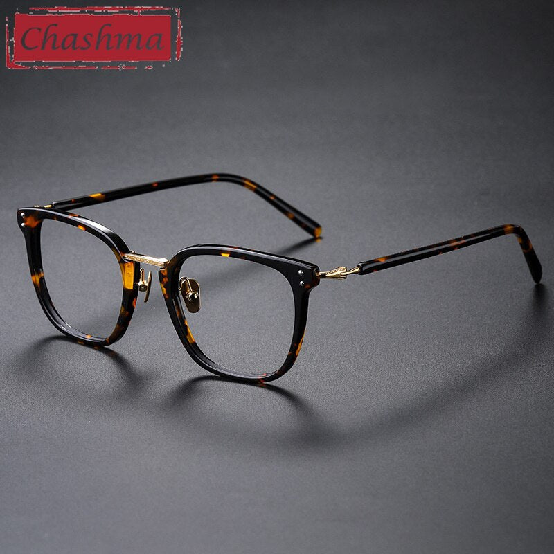 Chashma Ottica Unisex Full Rim Square Titanium Acetate Eyeglasses 820 Full Rim Chashma Ottica Leopard  