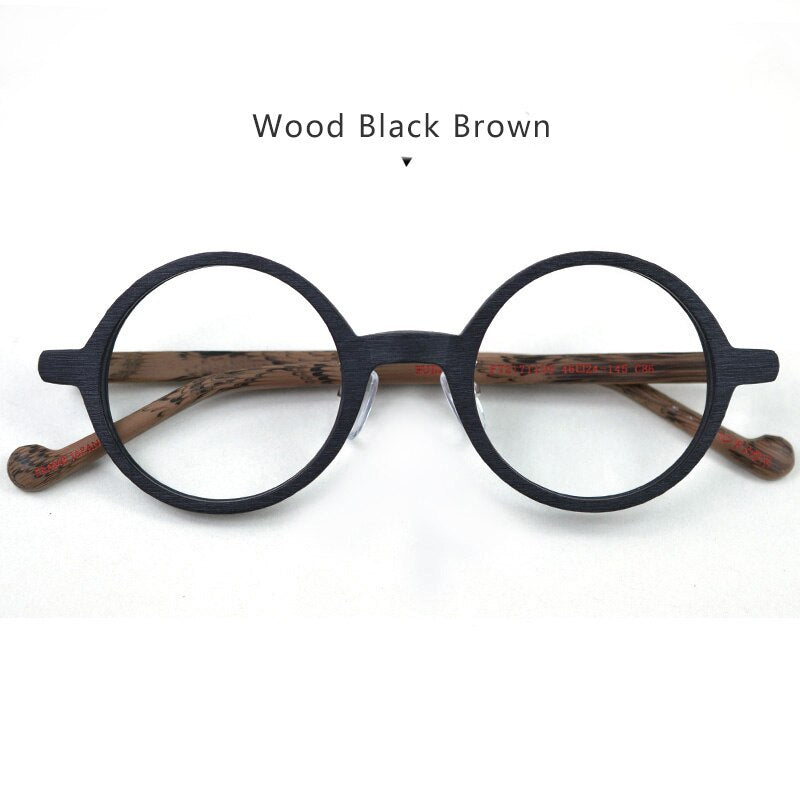 Hdcrafter Unisex Full Rim Round Wood Eyeglasses Ft21711109 Full Rim Hdcrafter Eyeglasses Black Brown-C86