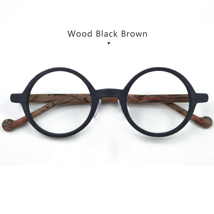 Hdcrafter Unisex Full Rim Round Wood Eyeglasses Ft21711109 Full Rim Hdcrafter Eyeglasses Black Brown-C86