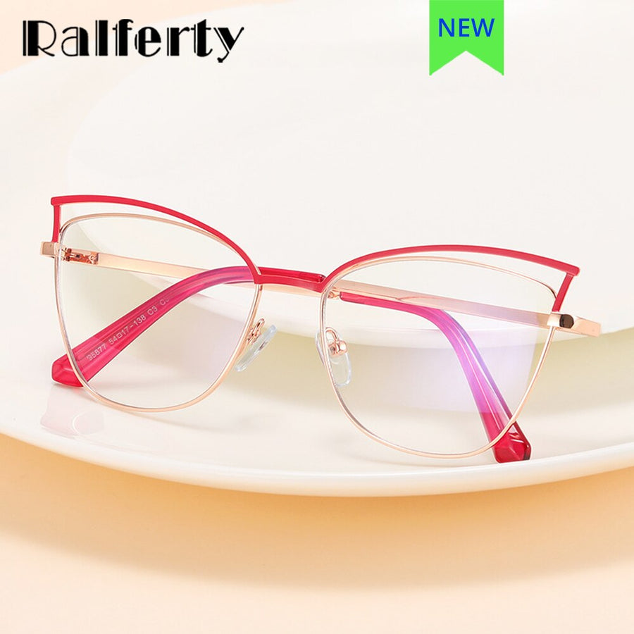 Ralfterty Women's Full Rim Square Cat Eye Alloy Eyeglasses F95877 Full Rim Ralferty   
