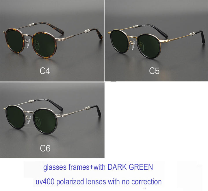 Yujo Unisex Full Rim Round Acetate Stainless Steel Eyeglasses Full Rim Yujo