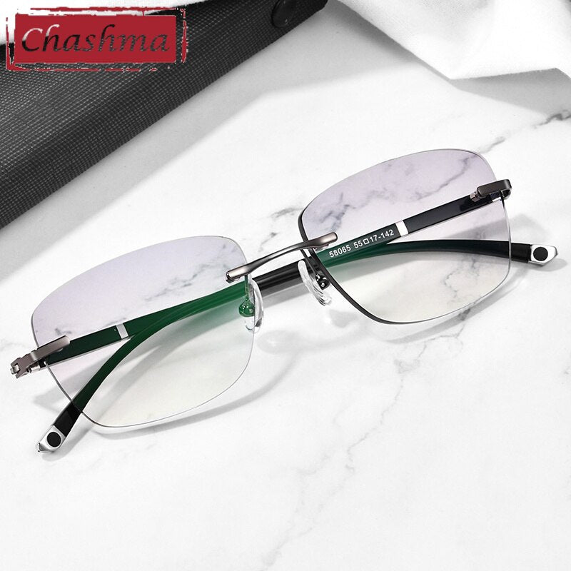 Chashma Ottica Men's Rimless Rounded Square Titanium Eyeglasses Tinted Lenses 58065 Rimless Chashma Ottica   