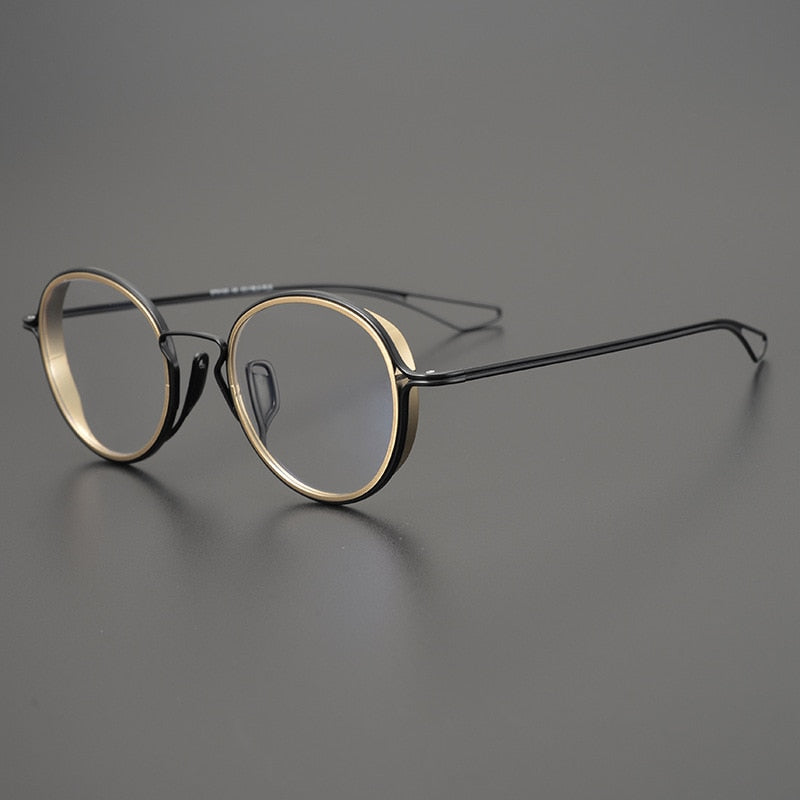 CCspace Unisex Full Rim Round Handcrafted Frame Eyeglasses 54619 Full Rim CCspace Gold-black China