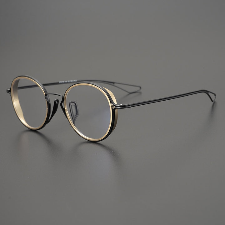 CCspace Unisex Full Rim Round Handcrafted Frame Eyeglasses 54619 Full Rim CCspace Gold-black China