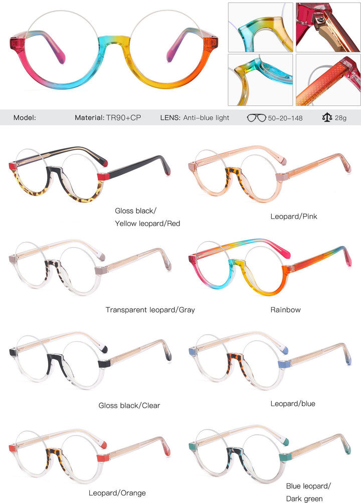 CCspace Unisex Semi Rim Round Tr 90 Titanium Eyeglasses 55611 Semi Rim CCspace
