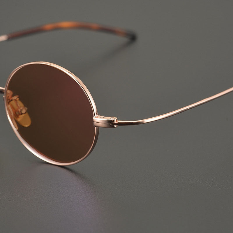 Yujo Men's Full Rim Round Titanium Polarized Sunglasses Sunglasses Yujo