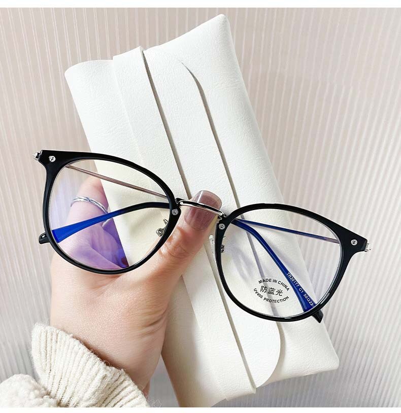 CCspace Unisex Full Rim Round Cat Eye Tr 90 Titanium Eyeglasses 55897 Full Rim CCspace Black China