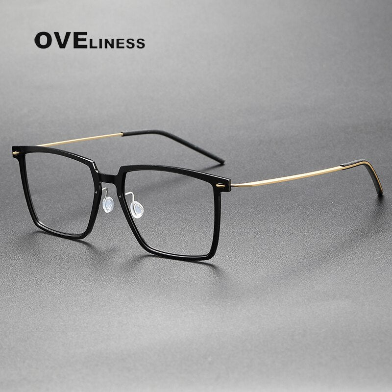 Oveliness Unisex Full Rim Square Acetate Titanium Eyeglasses Full Rim Oveliness shiny black gold