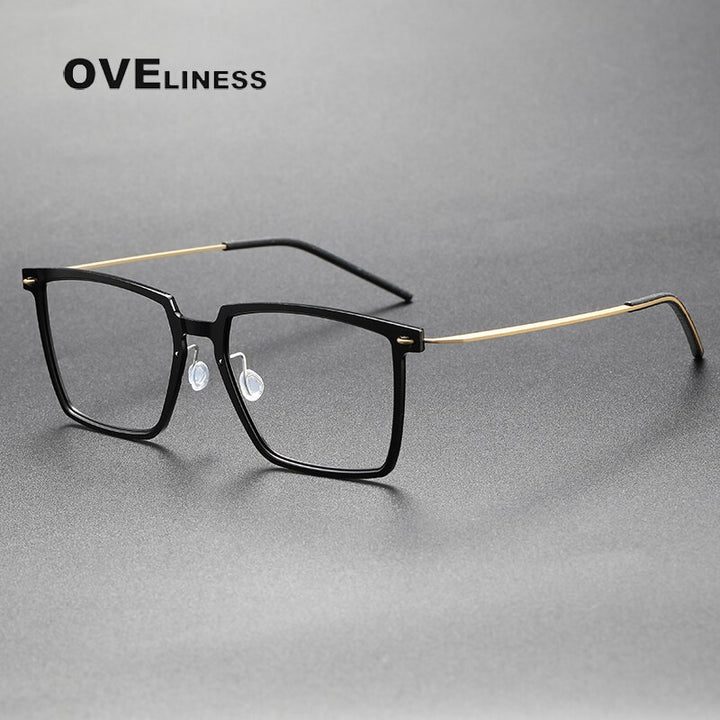 Oveliness Unisex Full Rim Square Acetate Titanium Eyeglasses Full Rim Oveliness shiny black gold