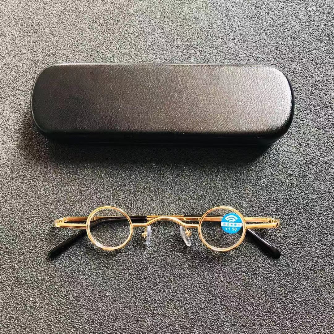 Cubojue Unisex Full Rim Small Round Alloy Reading Glasses Reading Glasses Cubojue +100 gold anti blue lens