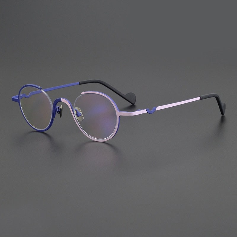Gatenac Unisex Semi Rim Irregular Round Titanium Eyeglasses Gxyj1001 Semi Rim Gatenac Matte Blue Pink