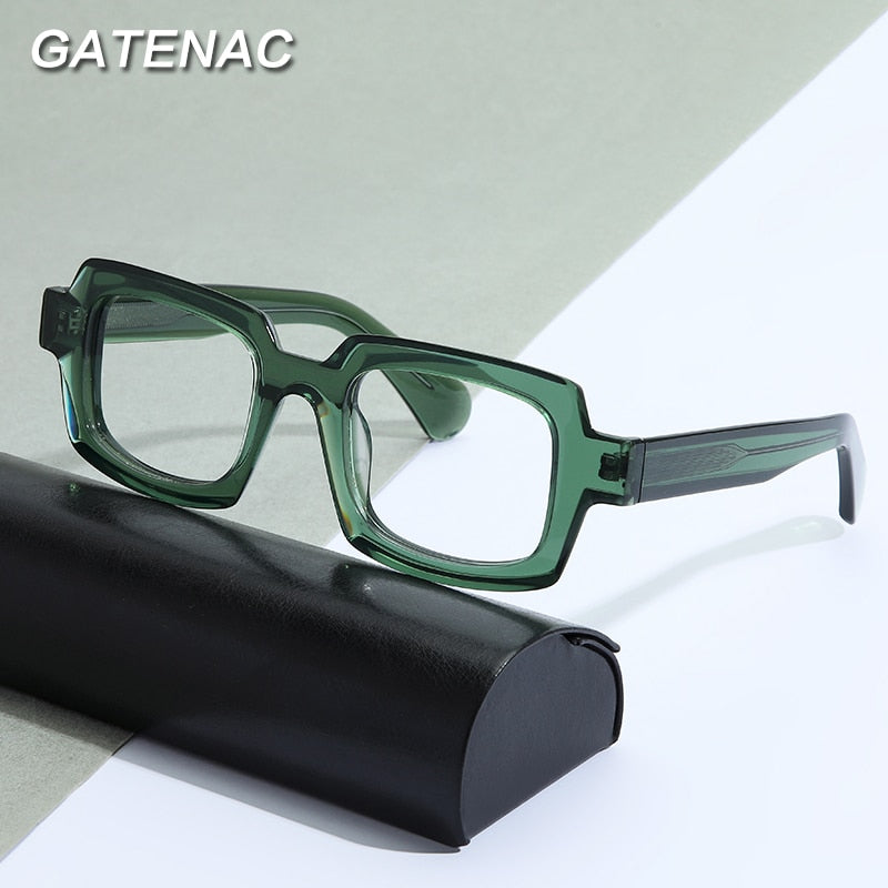 Gatenac Unisex Full Rim Square Handcrafted Acetate Frame Eyeglasses Gxyj822 Full Rim Gatenac