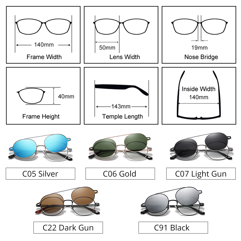 Ralferty Unisex Full Rim Oval Alloy Eyeglasses With Clip On Polarized Sunglasses D8802 With Clip Ons Ralferty