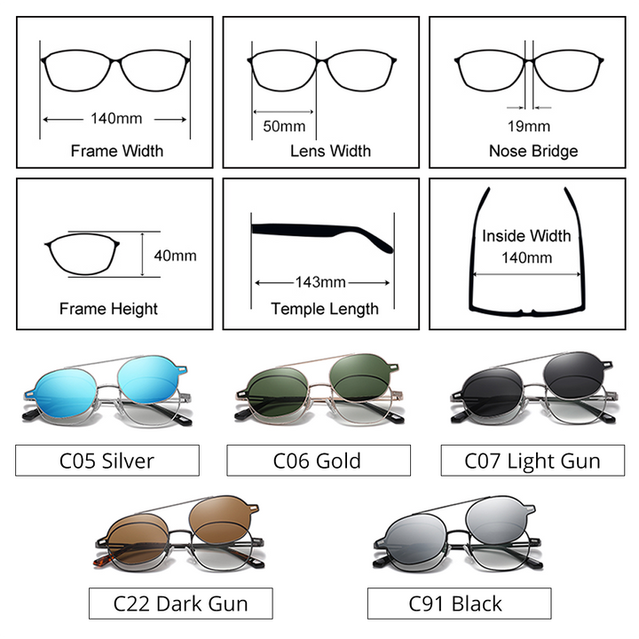 Ralferty Unisex Full Rim Oval Alloy Eyeglasses With Clip On Polarized Sunglasses D8802 With Clip Ons Ralferty