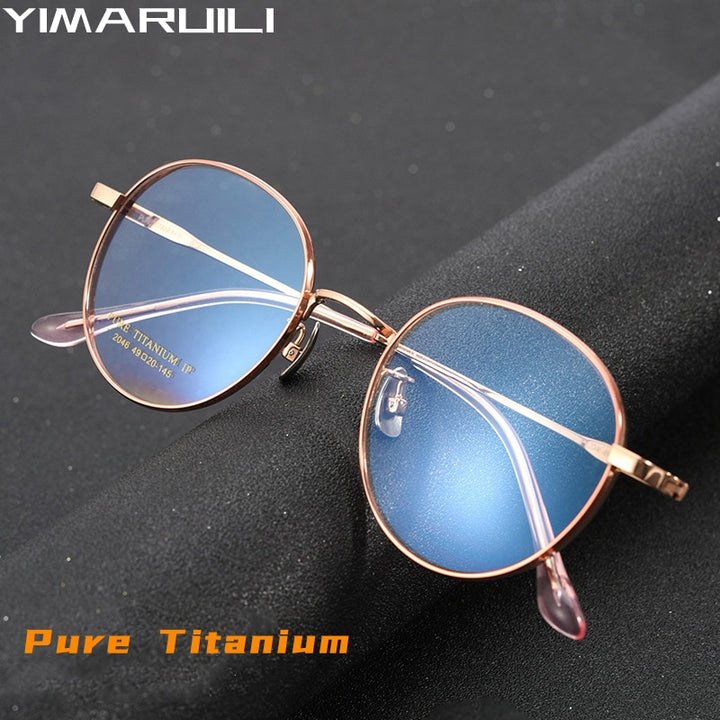 Yimaruili Unisex Full Rim Round Titanium Eyeglasses 2046TSF Full Rim Yimaruili Eyeglasses