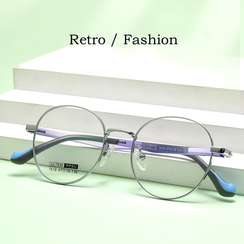 Yimaruili Children's Unisex Full Rim Round Ultem Titanium Alloy Eyeglasses 7519S Full Rim Yimaruili Eyeglasses
