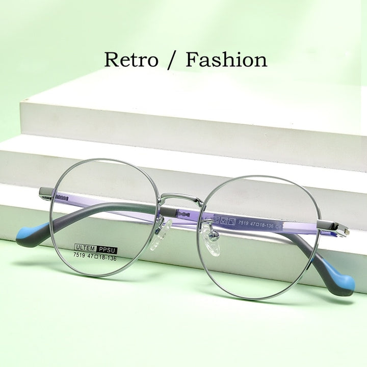 Yimaruili Children's Unisex Full Rim Round Ultem Titanium Alloy Eyeglasses 7519S Full Rim Yimaruili Eyeglasses