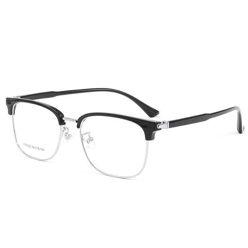 Yimaruili Men's Full Rim Square Acetate Alloy 8538YF Full Rim Yimaruili Eyeglasses Black Silver