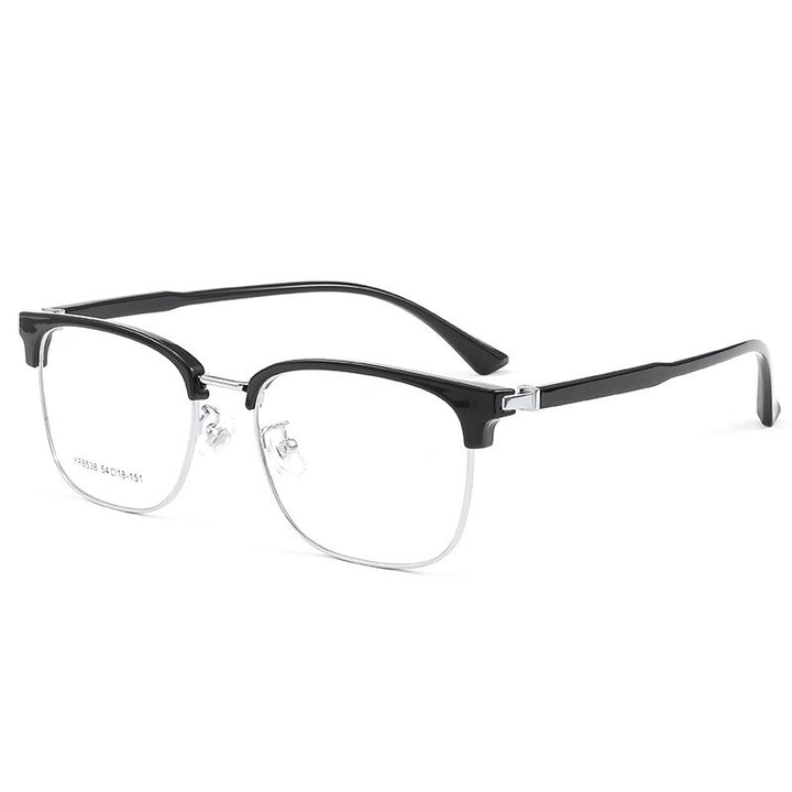 Yimaruili Men's Full Rim Square Acetate Alloy 8538YF Full Rim Yimaruili Eyeglasses Black Silver