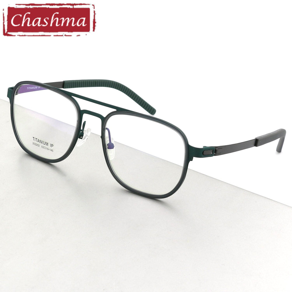 Chashma Ottica Unisex Full Rim Square Titanium Double Bridge Eyeglasses 202202 Full Rim Chashma Ottica Green  