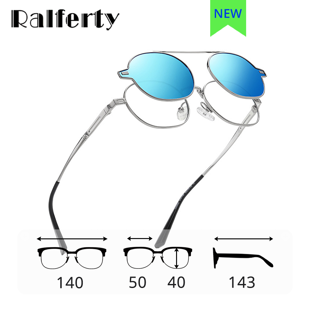 Ralferty Unisex Full Rim Oval Alloy Eyeglasses With Clip On Polarized Sunglasses D8802 With Clip Ons Ralferty
