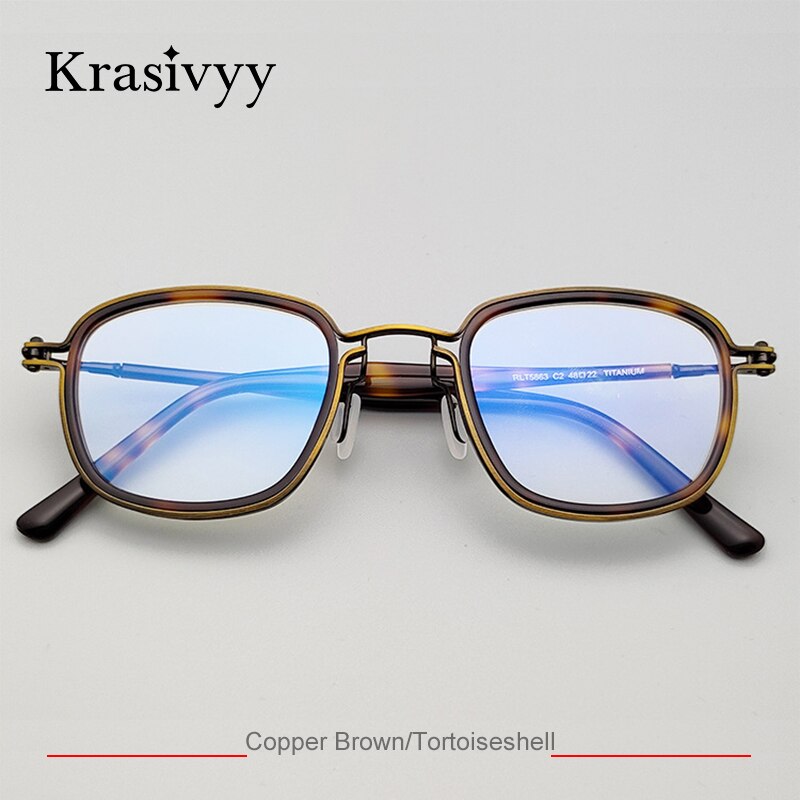 Krasivyy Men's Full Rim Square Titanium Acetate Eyeglasses Rlt5863 Full Rim Krasivyy Tortoiseshell CN