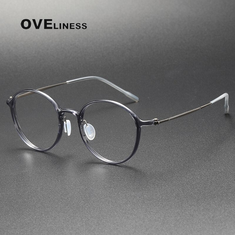 Oveliness Unisex Full Rim Round Screwless Titanium Eyeglasses 8634 Full Rim Oveliness grey blue  