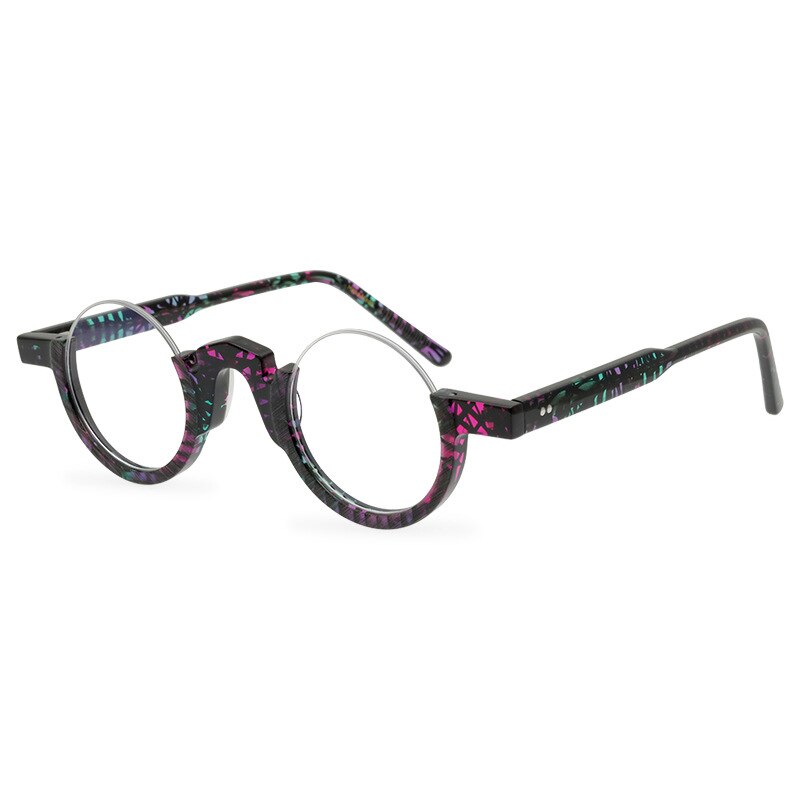 CCspace Unisex Semi Rim Round Acetate Eyeglasses 55258 Semi Rim CCspace Colour China