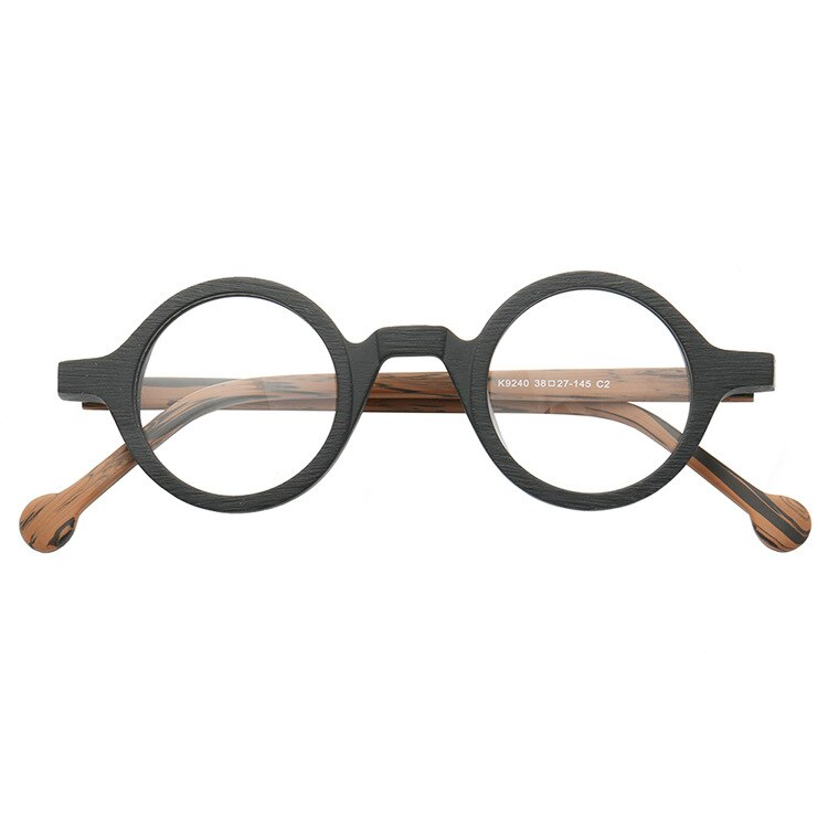 Cubojue Unisex Full Rim Small Round 38mm Acetate Hyperopic Reading Glasses A916 Reading Glasses Cubojue no function 0 black wooden