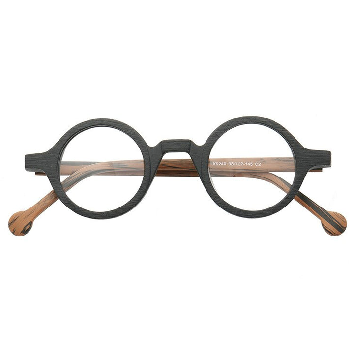 Cubojue Unisex Full Rim Small Round 38mm Acetate Hyperopic Reading Glasses A916 Reading Glasses Cubojue no function 0 black wooden