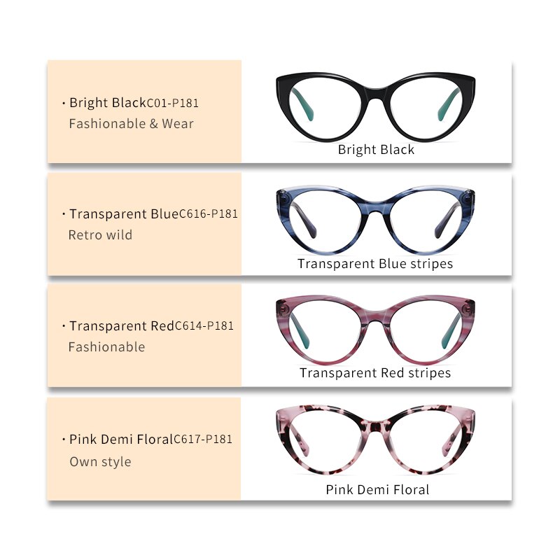 Zirosat Women's Full Rim Cat Eye Acetate Eyeglasses 8816 Full Rim Zirosat