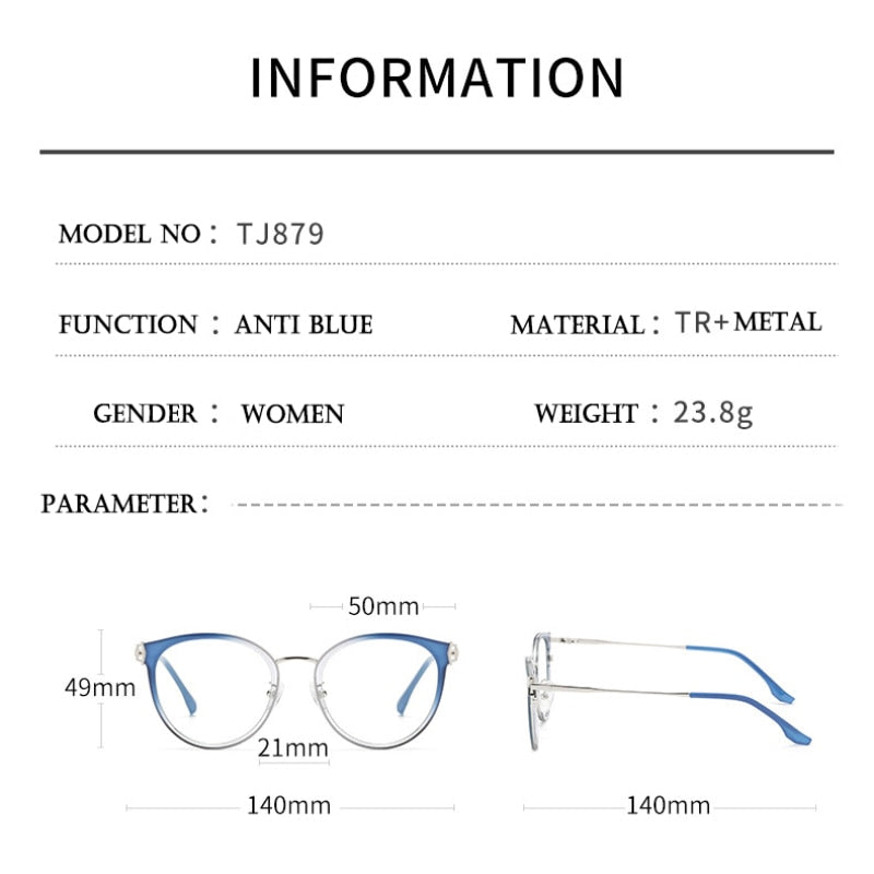 Hotony Women's Full Rim Round Cat Eye Acetate Alloy Eyeglasses Tj879 Full Rim Hotony