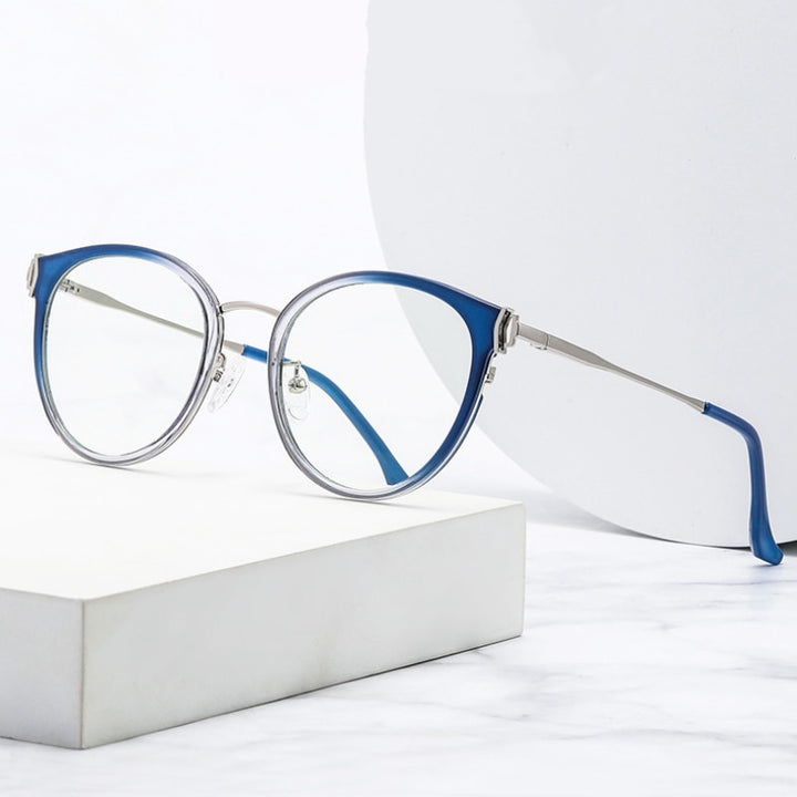 Hotony Women's Full Rim Round Cat Eye Acetate Alloy Eyeglasses Tj879 Full Rim Hotony