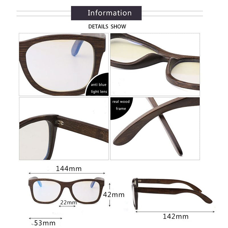 Hdcrafter Men's Full Rim Square Wood Eyeglasses 5677 Full Rim Hdcrafter Eyeglasses