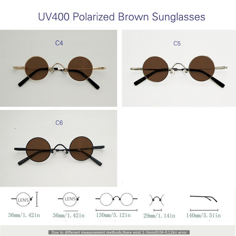 Yujo Unisex Full Rim Small Round 36mm Stainless Steel Polarized Sunglasses Y075 Sunglasses Yujo