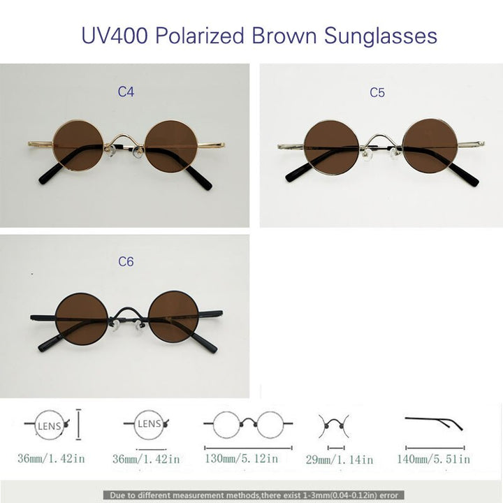 Yujo Unisex Full Rim Small Round 36mm Stainless Steel Polarized Sunglasses Y075 Sunglasses Yujo