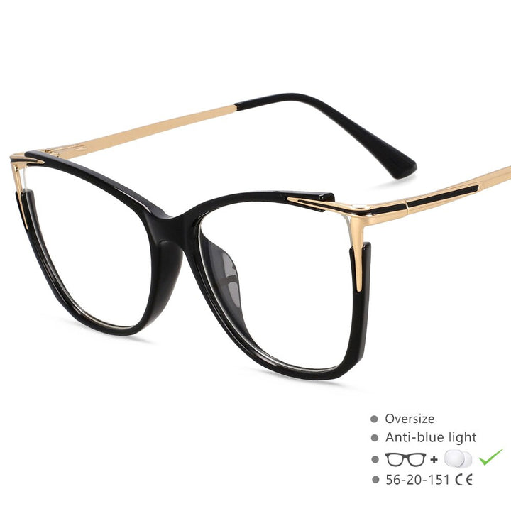 CCspace Unisex Full Rim Square Acetate Alloy Eyeglasses 55409 Full Rim CCspace China Black