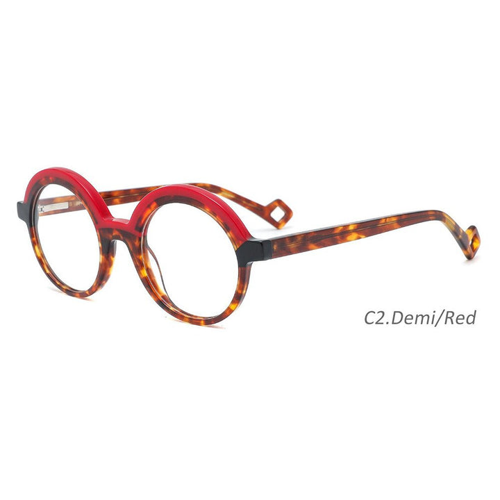 CCSpace Children's Unisex Full Rim Round Acetate Eyeglasses 55671 Full Rim CCspace C2 Demi Red China 