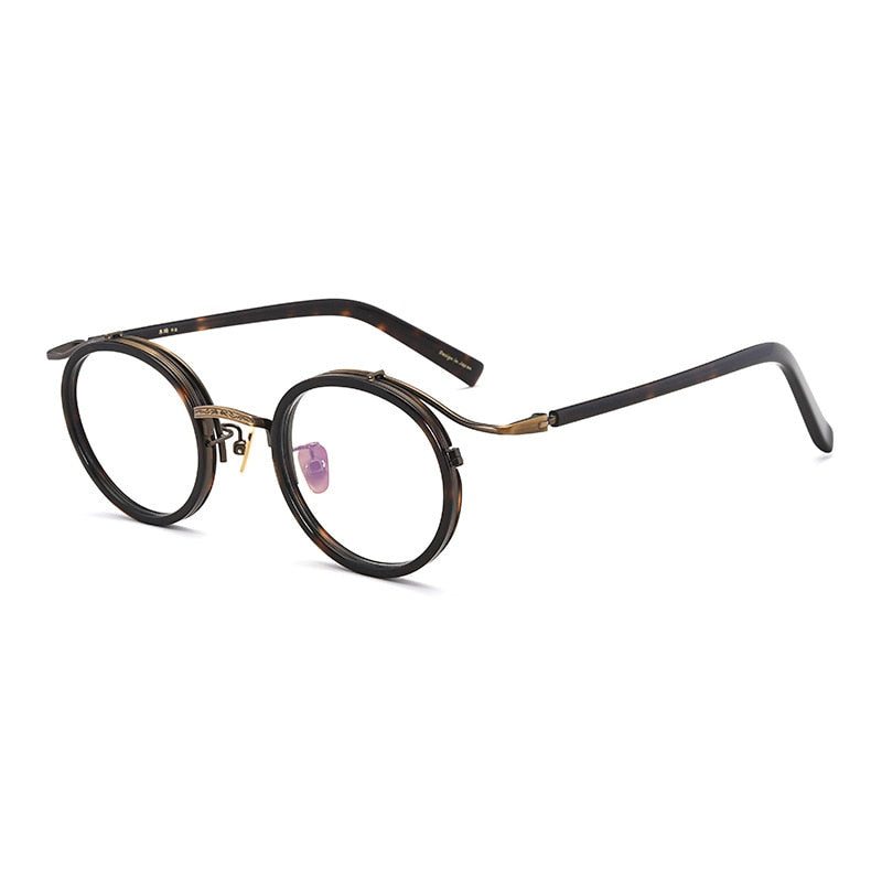 CCspace Unisex Full Rim Round Acetate Titanium Punk Frame Eyeglasses 54243 Full Rim CCspace leopard