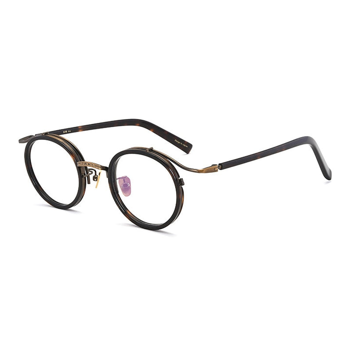CCspace Unisex Full Rim Round Acetate Titanium Punk Frame Eyeglasses 54243 Full Rim CCspace leopard