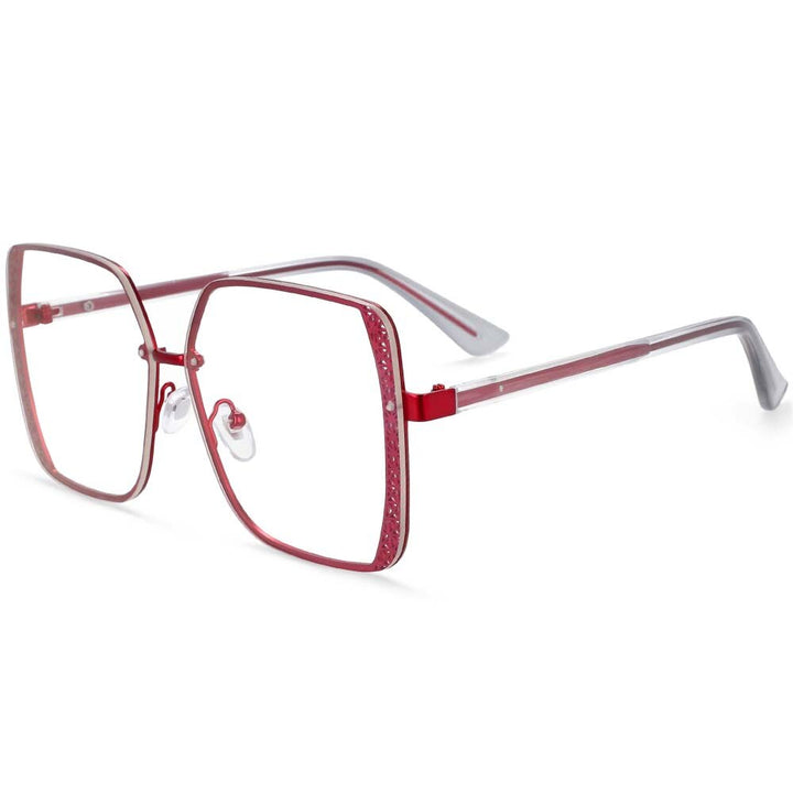 CCspace Women's Full Rim Square Hollow Alloy Frame Eyeglasses 54205 Full Rim CCspace Red
