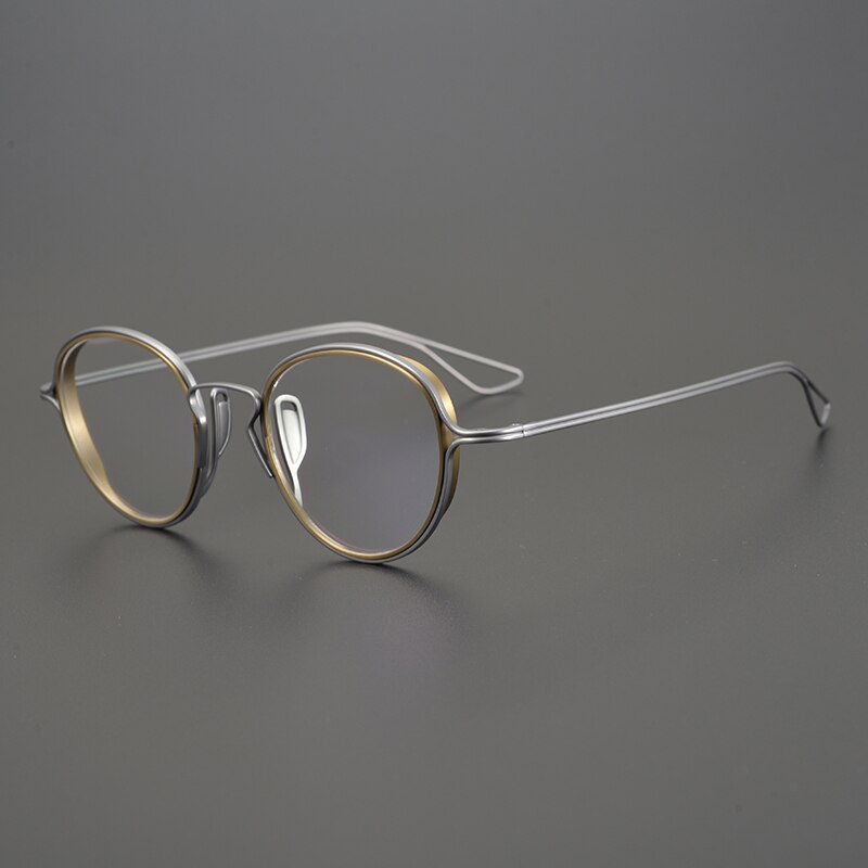 Gatenac Unisex Full Rim Round Titanium Frame Eyeglasses Gxyj753 Full Rim Gatenac Gold Silver