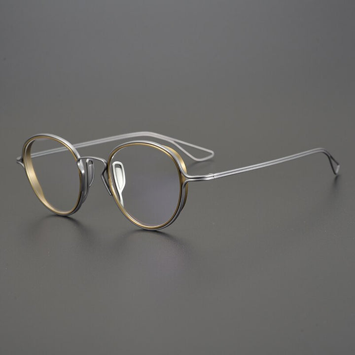 Gatenac Unisex Full Rim Round Titanium Frame Eyeglasses Gxyj753 Full Rim Gatenac Gold Silver