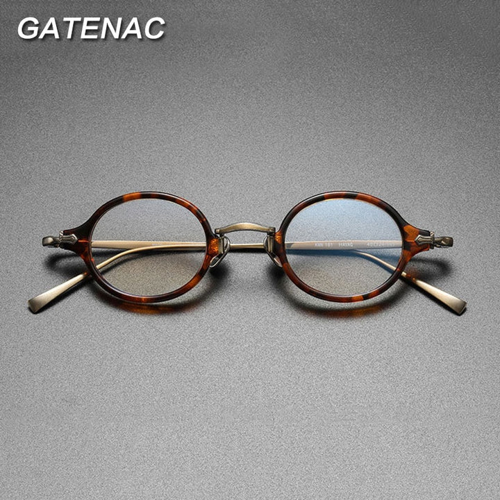 Gatenac Unisex Full Rim Round Small Acetate Titanium Eyeglasses Gxyj890 Full Rim Gatenac